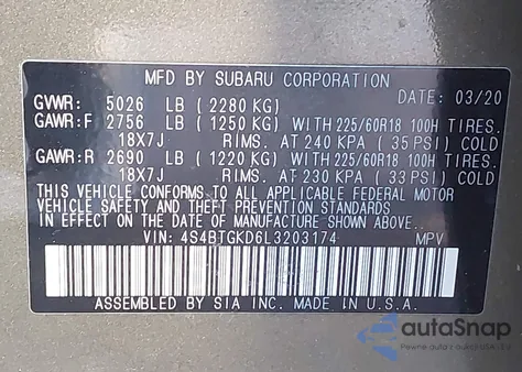 2020 Subaru Outback Onyx Edition Xt from USA, damaged, VIN 4S4BTGKD6L3203174